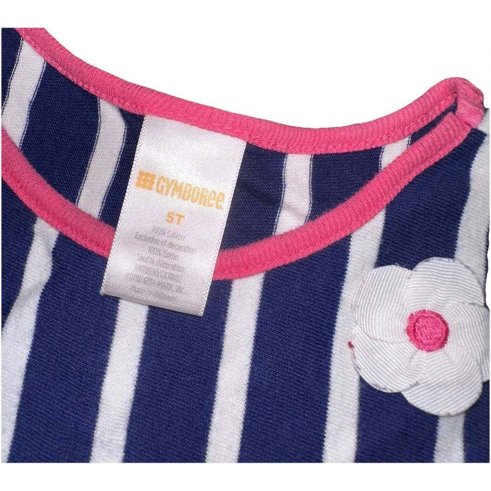 Gymboree Nautical Striped Navy White‎ Cotton Mid Length Dress Flower Girls 5T